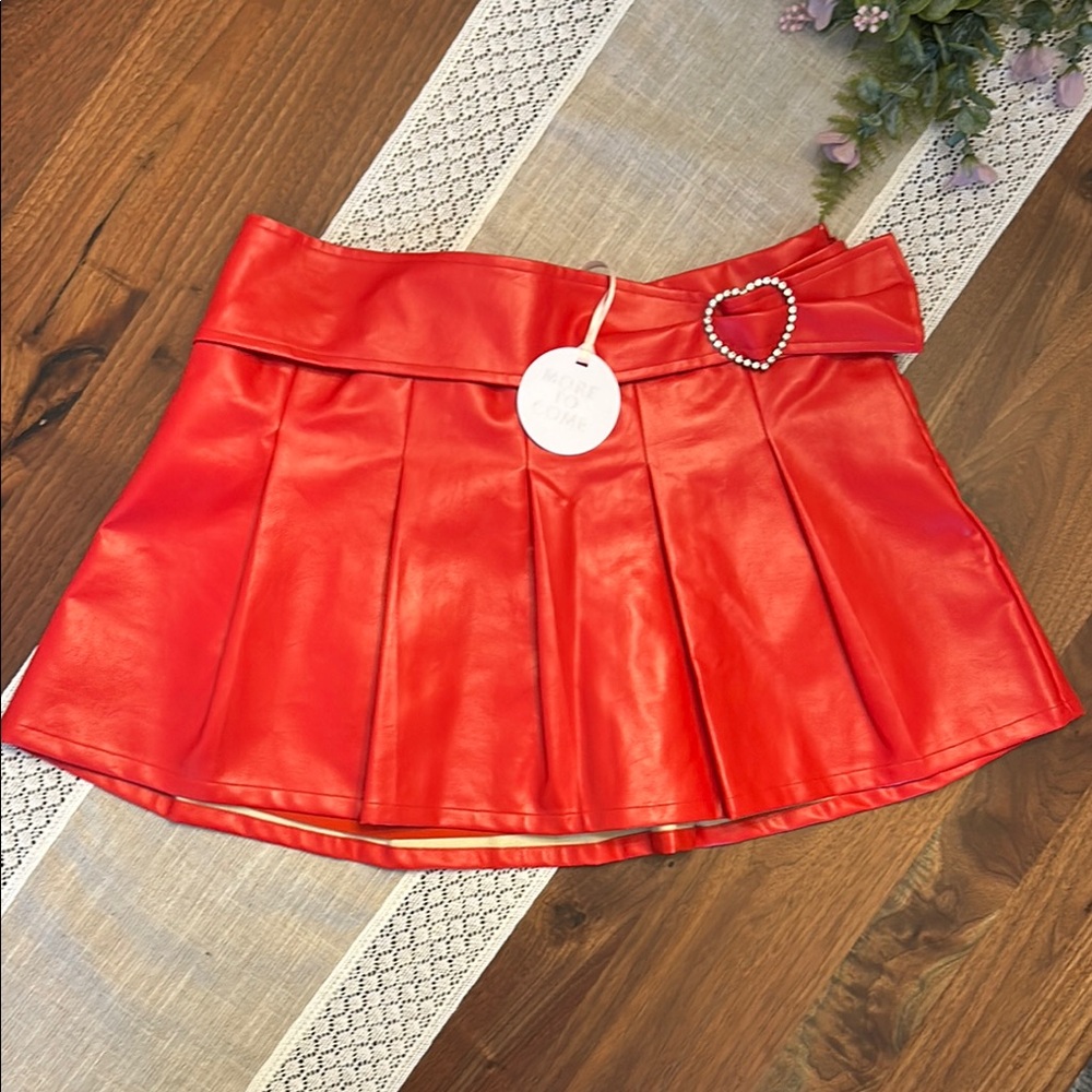 Red Pleated Skirt with Heart Detail